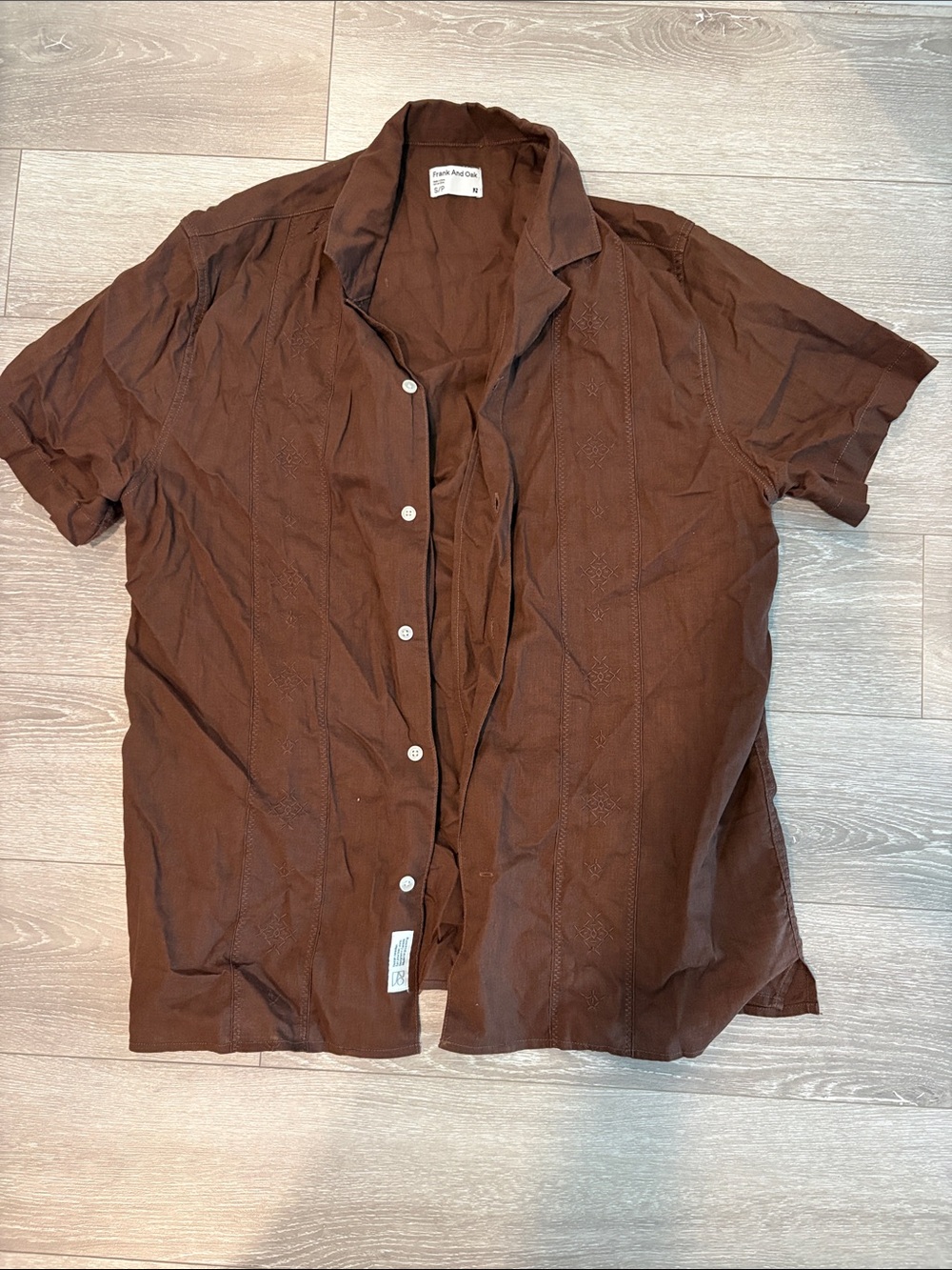 Frank & Oak Brown Short-Sleeve Camp Collar Button-Down Shirt